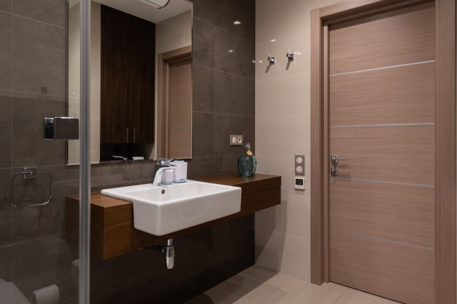 Bold Bathroom Door with Horizontal Panel