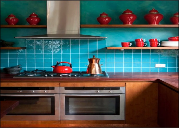 Light Teal and Brick Red